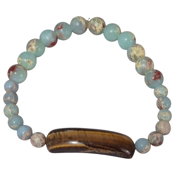 Boho Tiger's Eye and Glass Bead Stretch Bracelet - Picture 3 of 3